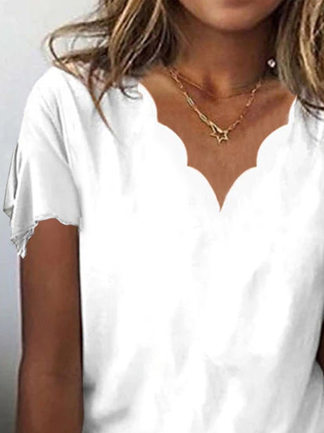 Casual Plain Loose V Neck Flowy Short Sleeve Summer T-Shirt