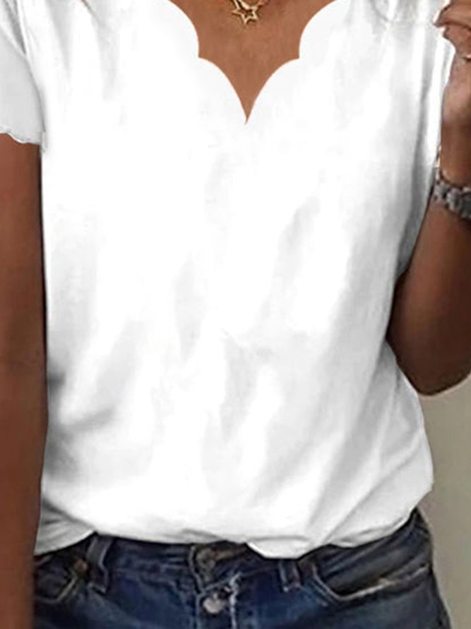 Casual Plain Loose V Neck Flowy Short Sleeve Summer T-Shirt