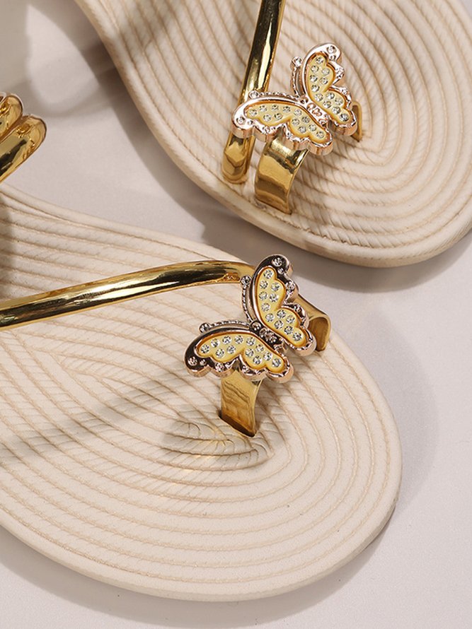 Rhinestone & Butterfly Decor Toe Ring Strappy Sandals