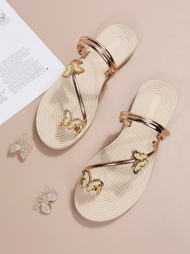 Rhinestone & Butterfly Decor Toe Ring Strappy Sandals