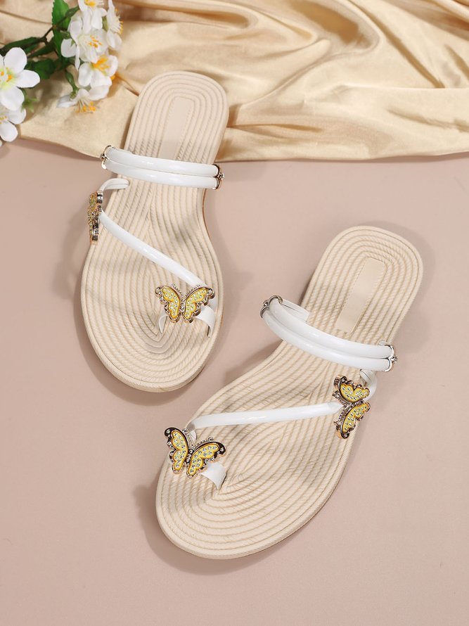 Rhinestone & Butterfly Decor Toe Ring Strappy Sandals