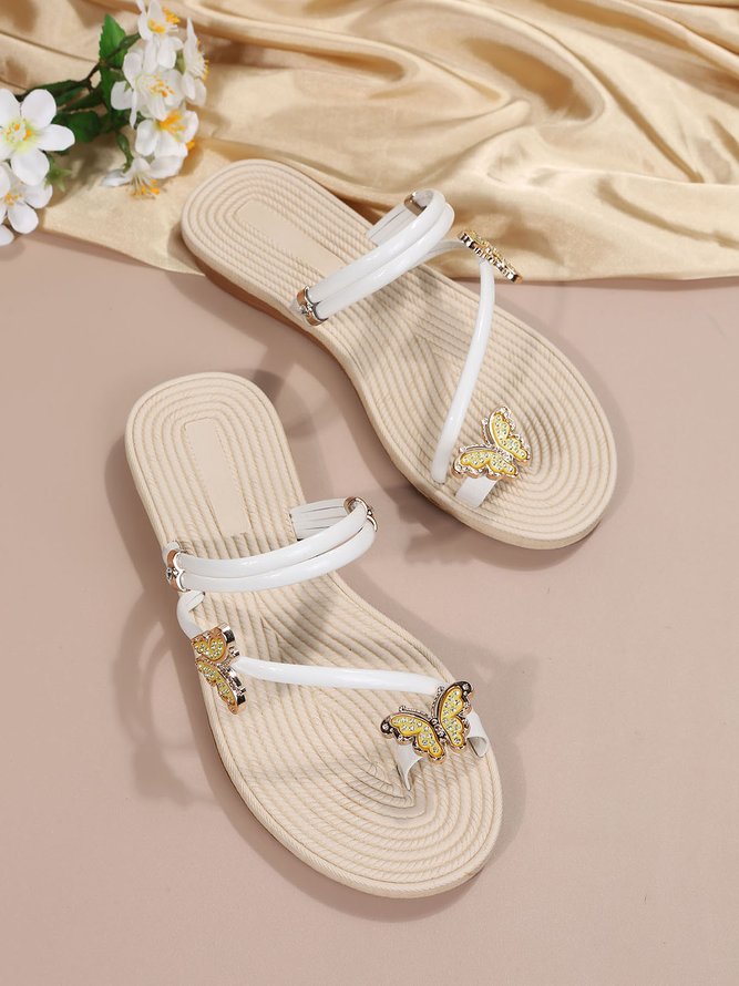 Rhinestone & Butterfly Decor Toe Ring Strappy Sandals
