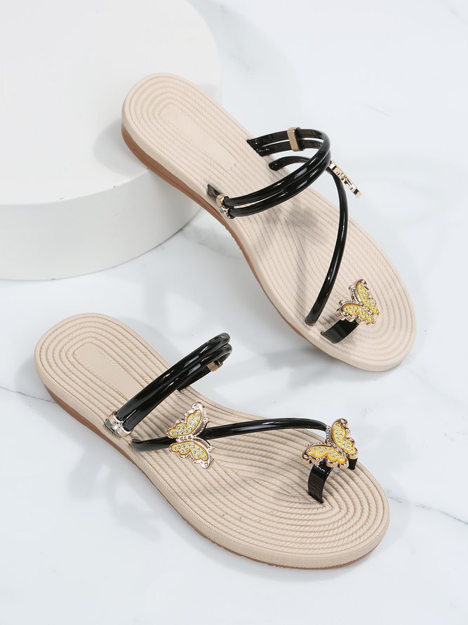Rhinestone & Butterfly Decor Toe Ring Strappy Sandals