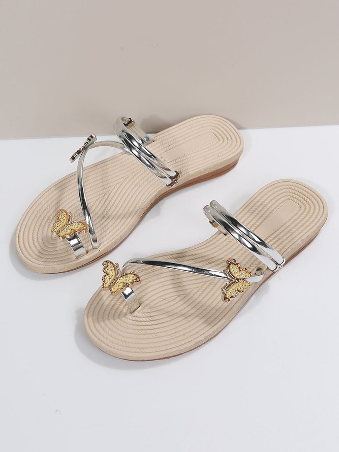 Rhinestone & Butterfly Decor Toe Ring Strappy Sandals