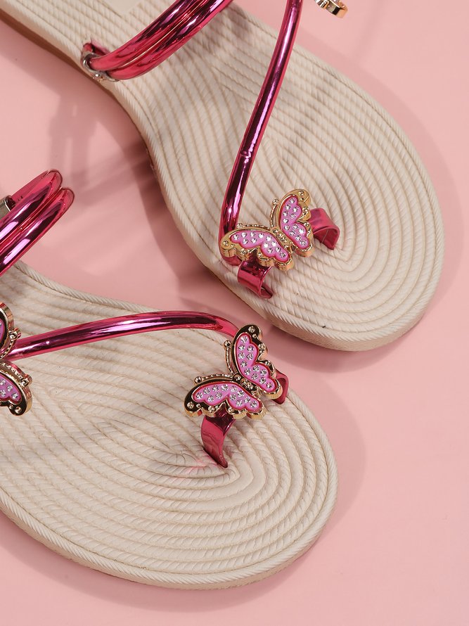 Rhinestone & Butterfly Decor Toe Ring Strappy Sandals