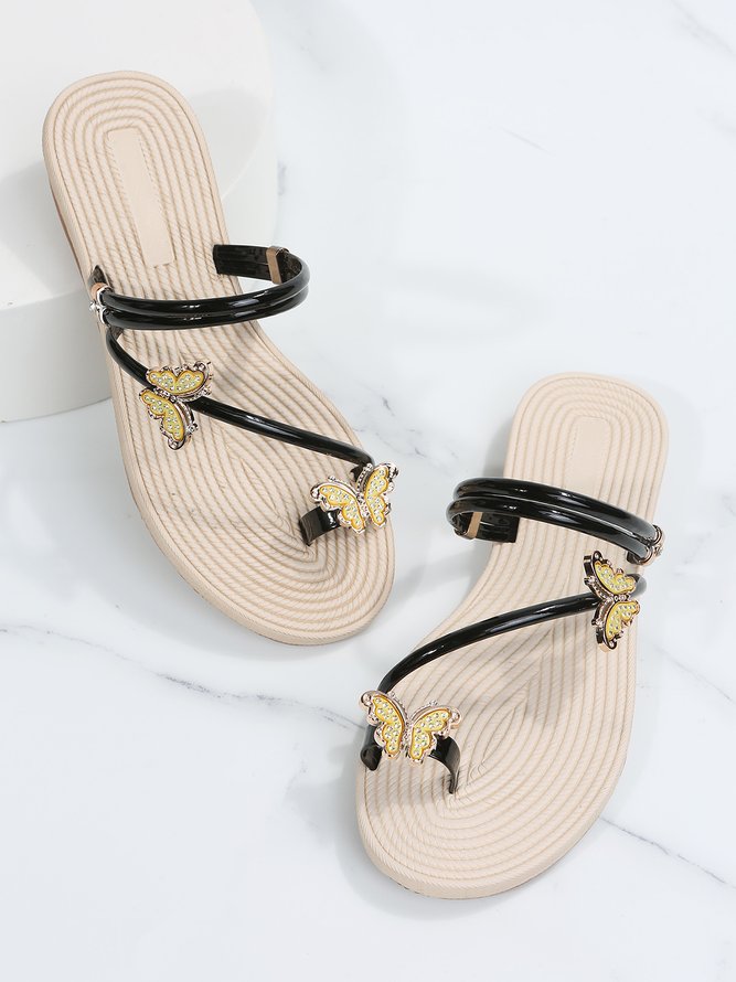 Rhinestone & Butterfly Decor Toe Ring Strappy Sandals