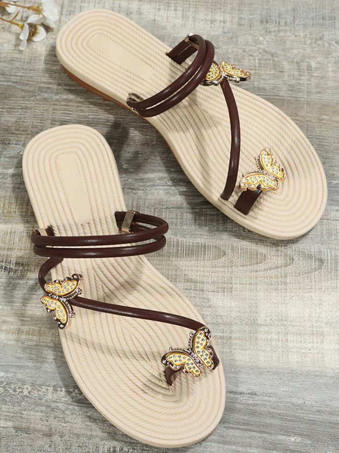 Rhinestone & Butterfly Decor Toe Ring Strappy Sandals