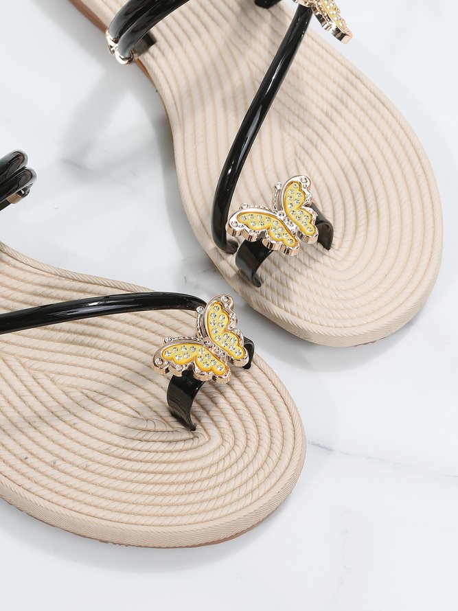 Rhinestone & Butterfly Decor Toe Ring Strappy Sandals