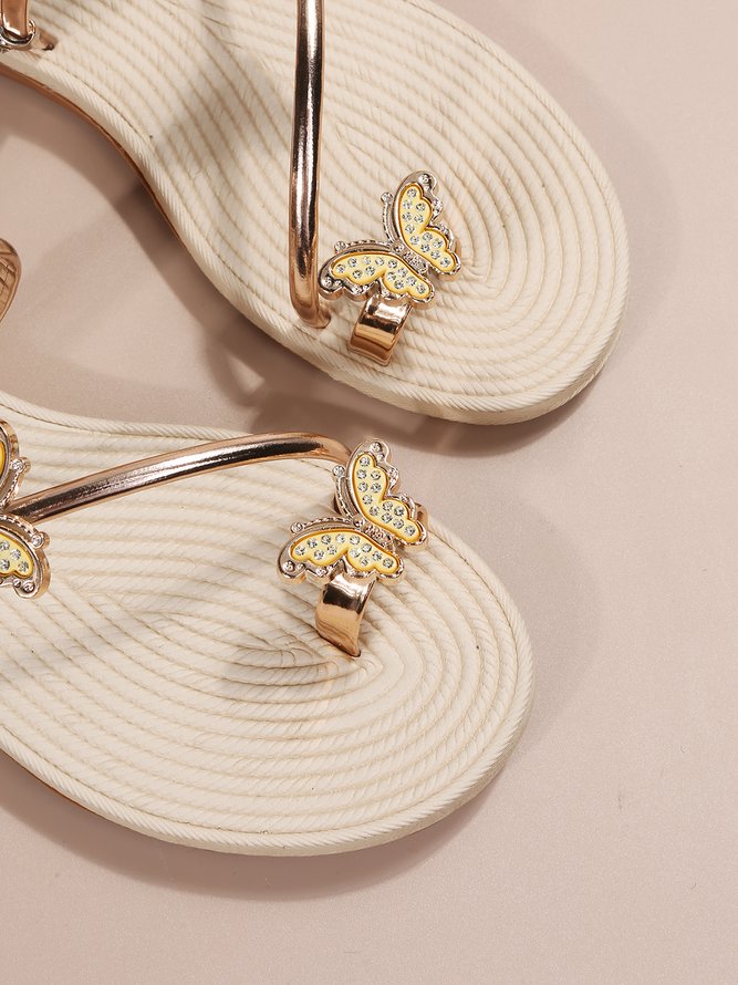 Rhinestone & Butterfly Decor Toe Ring Strappy Sandals