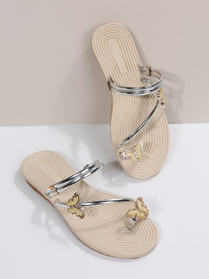 Rhinestone & Butterfly Decor Toe Ring Strappy Sandals