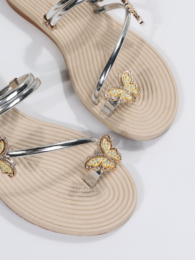 Rhinestone & Butterfly Decor Toe Ring Strappy Sandals