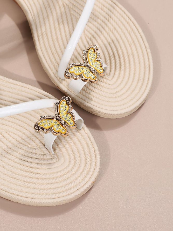 Rhinestone & Butterfly Decor Toe Ring Strappy Sandals