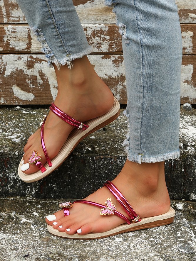 Rhinestone & Butterfly Decor Toe Ring Strappy Sandals