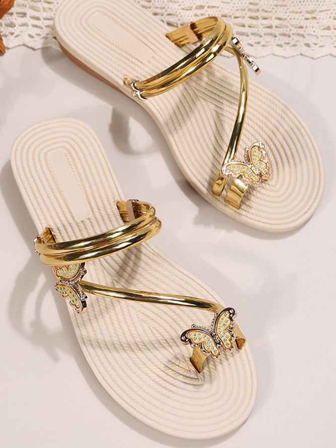 Rhinestone & Butterfly Decor Toe Ring Strappy Sandals