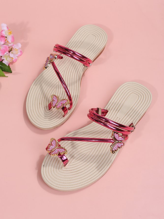 Rhinestone & Butterfly Decor Toe Ring Strappy Sandals