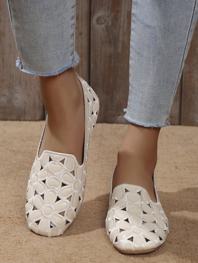 Floral Embroidered Slip On Casual Soft Loafers Fashion Shoes