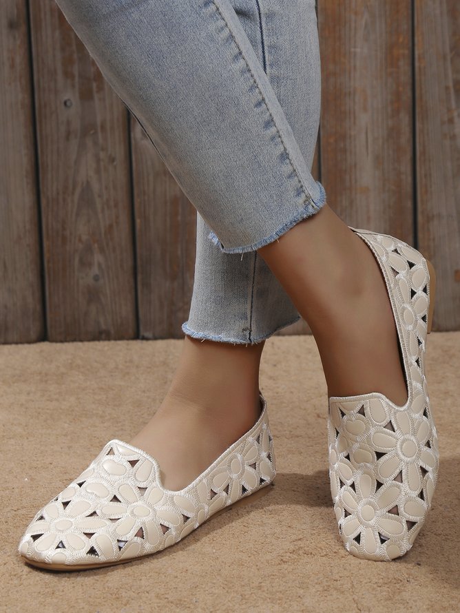 Floral Embroidered Slip On Casual Soft Loafers Fashion Shoes