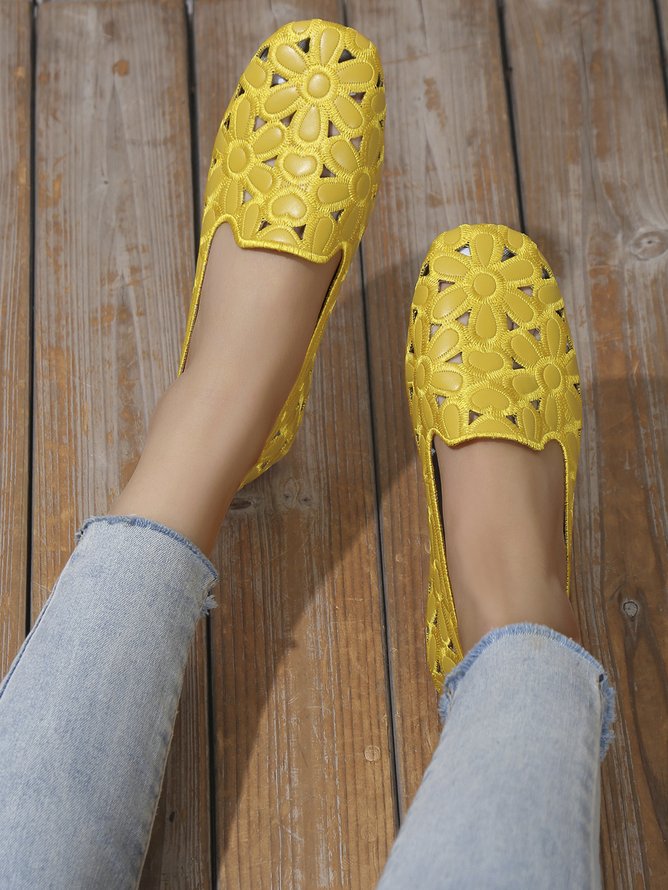 Floral Embroidered Slip On Casual Soft Loafers Fashion Shoes