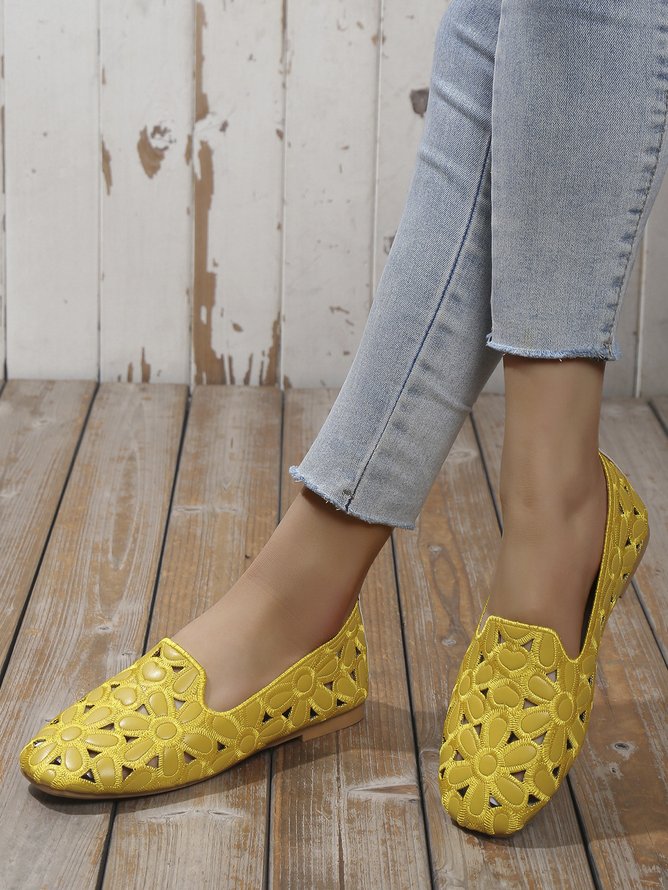 Floral Embroidered Slip On Casual Soft Loafers Fashion Shoes