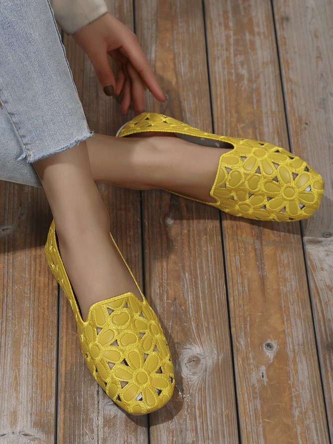Floral Embroidered Slip On Casual Soft Loafers Fashion Shoes