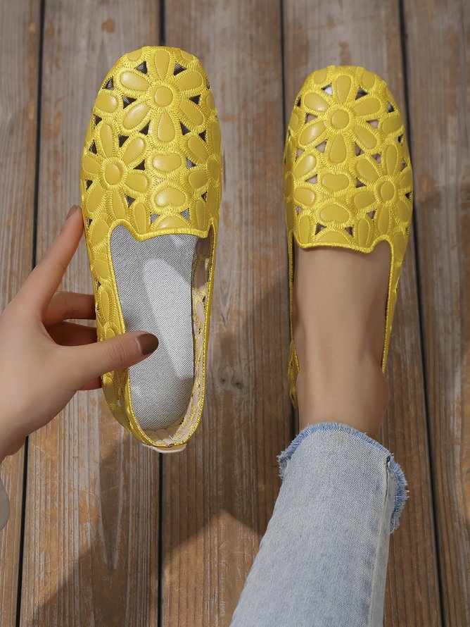 Floral Embroidered Slip On Casual Soft Loafers Fashion Shoes