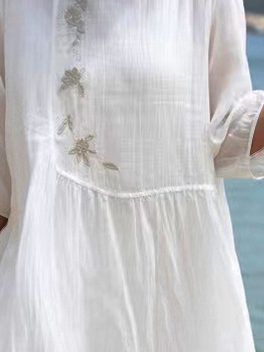 Women Floral Casual Crew Neck Plain Three Quarter Sleeve Vacation Dress