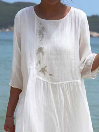 Women Floral Casual Crew Neck Plain Three Quarter Sleeve Vacation Dress