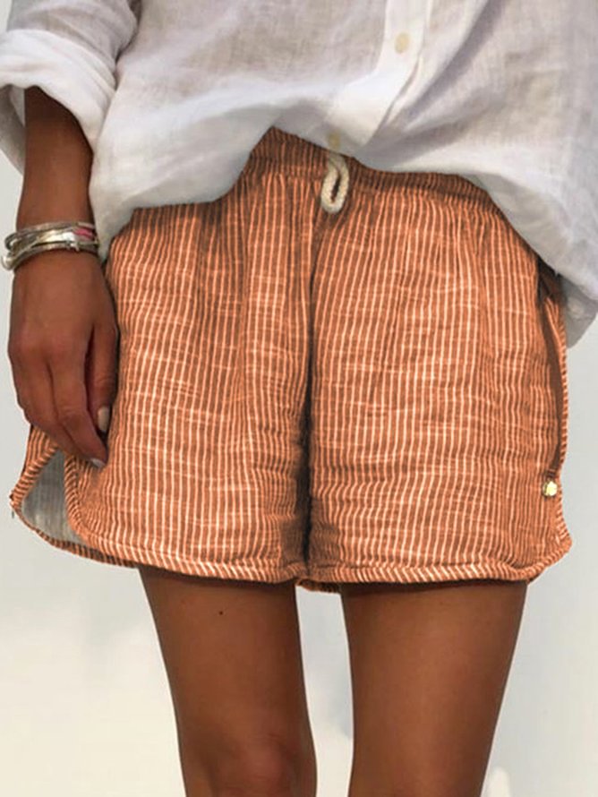 Casual Striped Plus Size Pockets Drawstring Wasit Summer Shorts