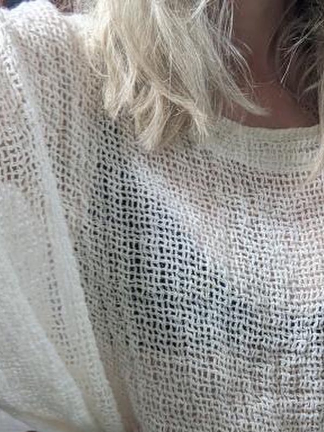 Women White Long Sleeve Lightweight breathable Cotton linen Tunic Top