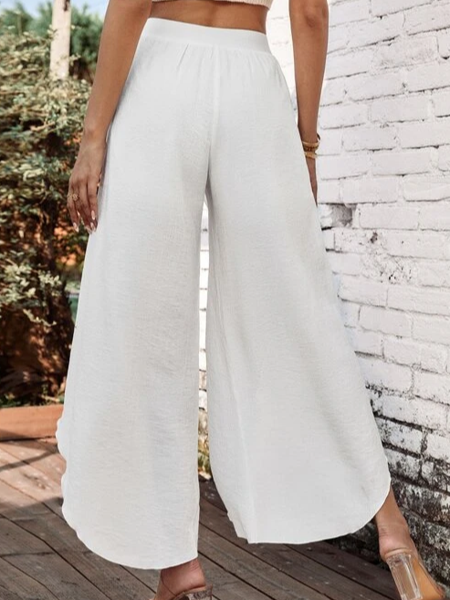 Women Solid Basic Casual Daily Yoga Ruffle Layered Culottes Wide Leg Pants Trousers 