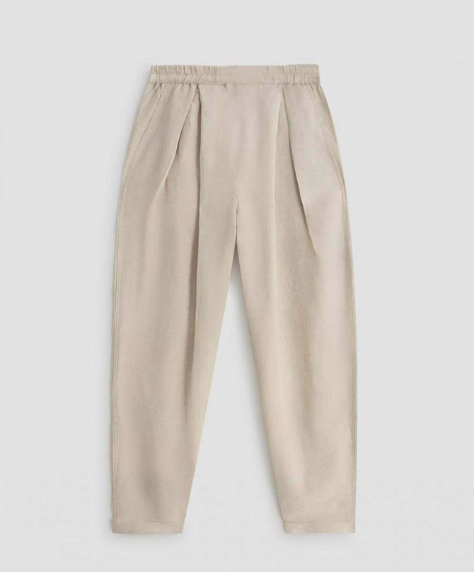 Women Casual Loose Elastic Waist Pockets Khaki Cotton And Linen Pants
