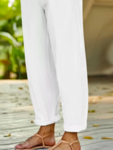 Women Casual Loose Pockets Cotton Linen Pants Ankle Length Pants