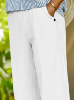 Women Casual Loose Pockets Cotton Linen Pants Ankle Length Pants