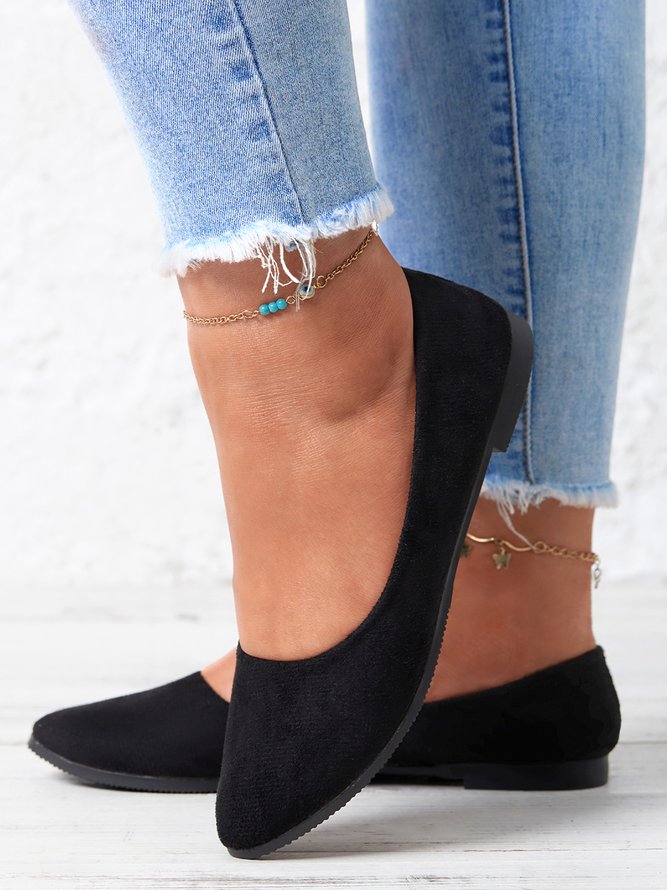Simple Style Plain Color Faux Suede Flat Shallow Shoes