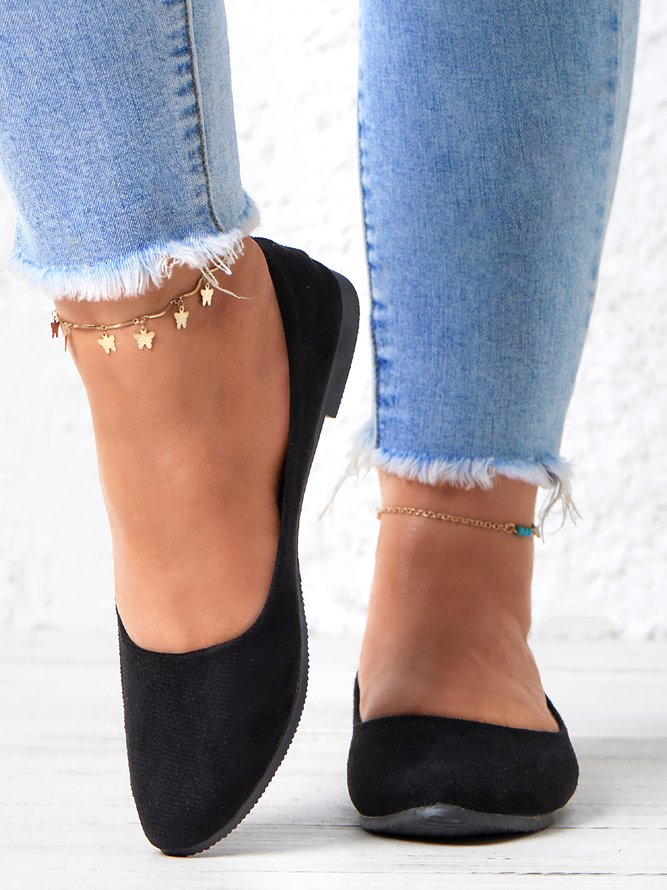 Simple Style Plain Color Faux Suede Flat Shallow Shoes