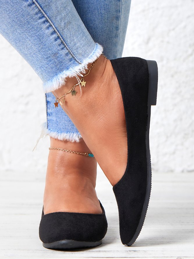 Simple Style Plain Color Faux Suede Flat Shallow Shoes