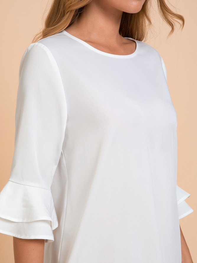 White Chiffon Bell Sleeve Weaving Dress