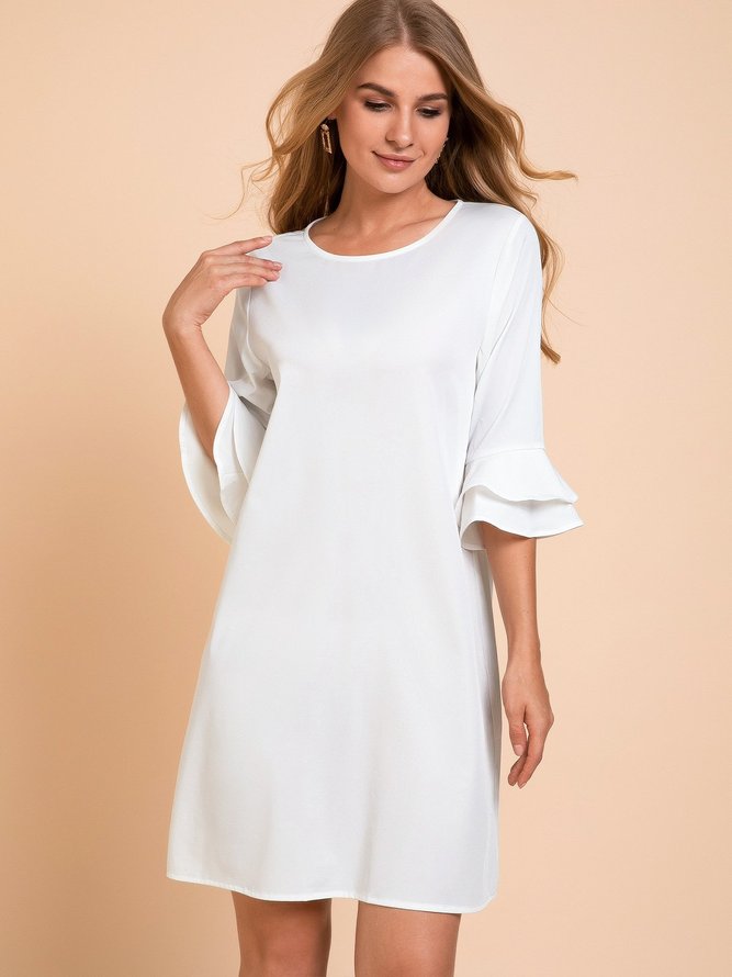 White Chiffon Bell Sleeve Weaving Dress