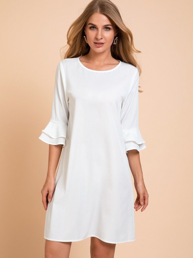 White Chiffon Bell Sleeve Weaving Dress