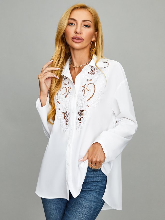 Lace Shirt Collar Casual Blouse