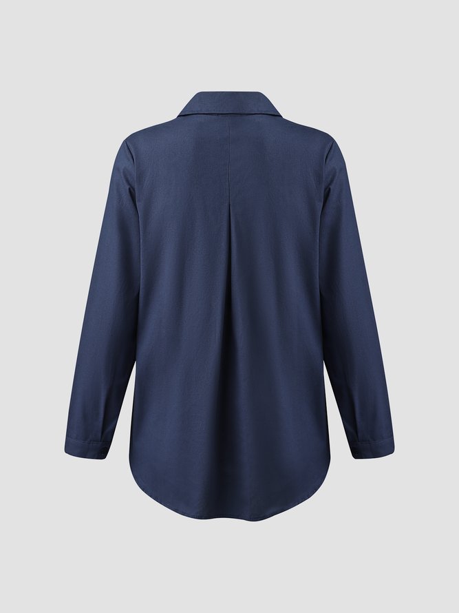 Women Solid Irregular Single-breasted Button Cotton Long Sleeve Linen Blouse