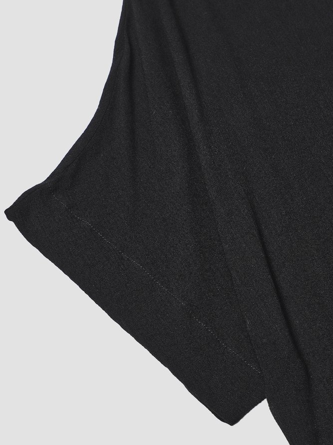 Summer Loose Solid Casual Short Sleeve Cotton and Linen Tunic Top