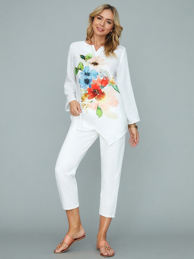 Crew Neck Floral Loose Long sleeve Top
