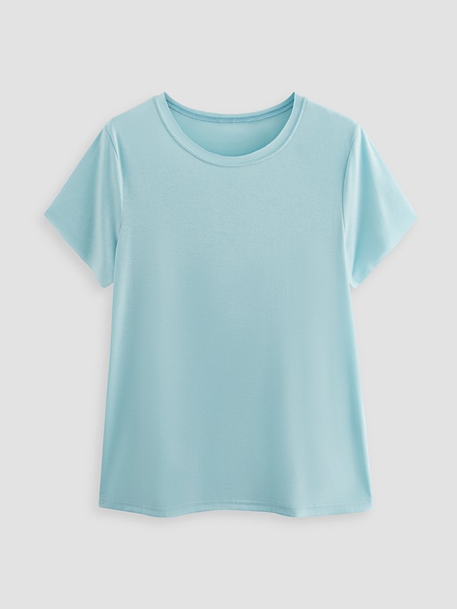 Women Casual Crew Neck Plain Short Sleeve Summer T-shirt