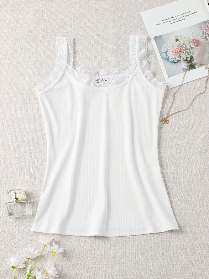 Square Neck Solid Cotton-Blend Sexy Tanks & Camis
