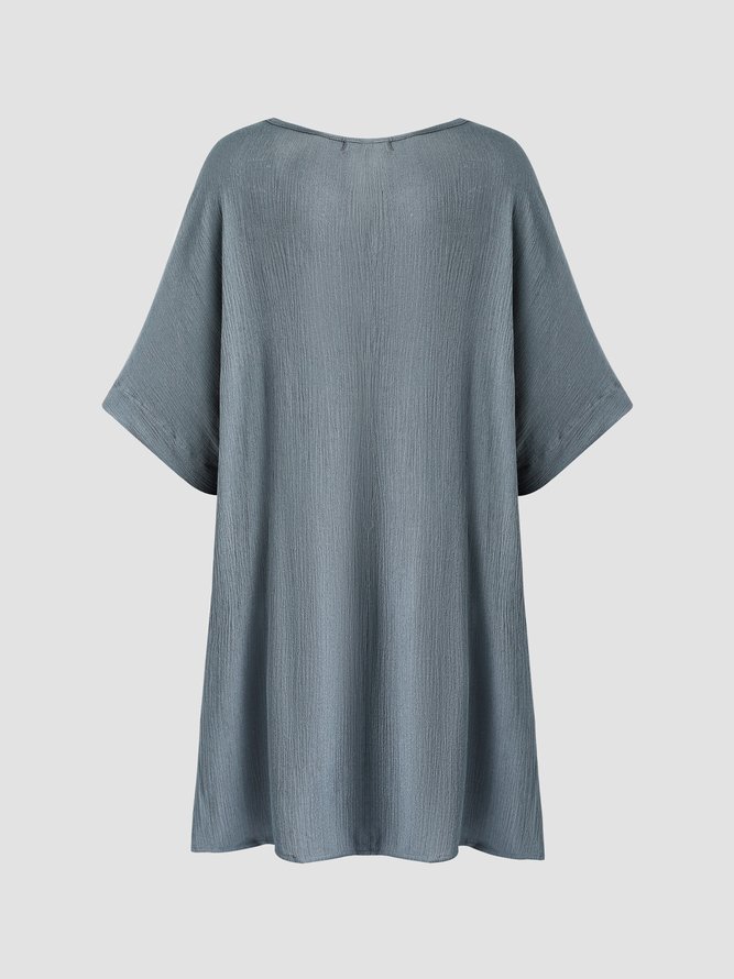 Summer Loose Solid Casual Short Sleeve Cotton and Linen Tunic Top