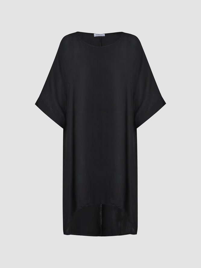 Summer Loose Solid Casual Short Sleeve Cotton and Linen Tunic Top