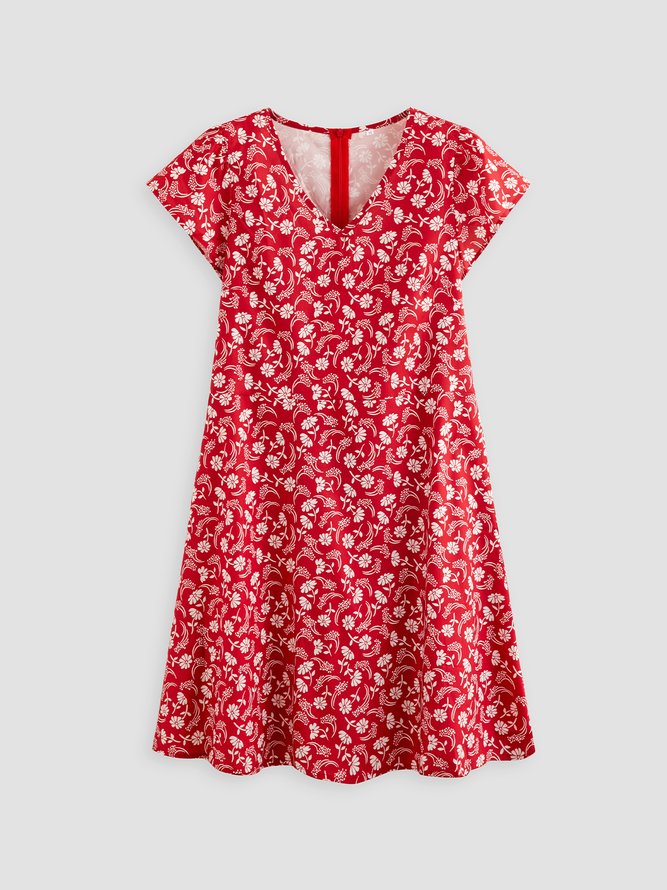 Floral Slim Pullover Women Dress Short Sleeve Floral Dress