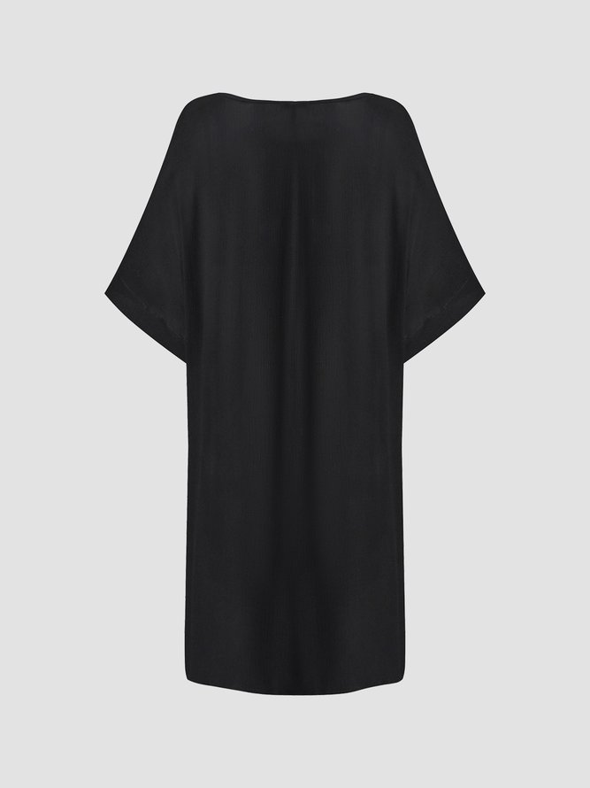 Summer Loose Solid Casual Short Sleeve Cotton and Linen Tunic Top