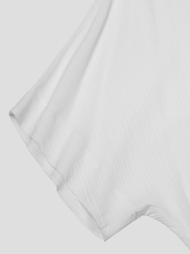 Summer Loose Solid Casual Short Sleeve Cotton and Linen Tunic Top